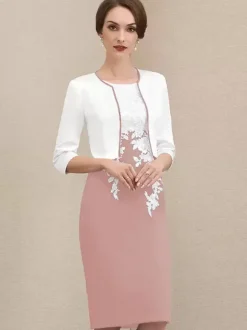 Mother Dress Jewel Neck Short Sleeves Short Lace Guest Dresses For Wedding
