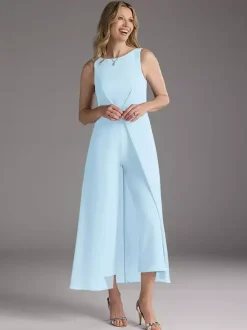 Mother Dress Jewel Neck Sleeveless Two-piece Pleated Tea-Length Guest Dresses For Wedding