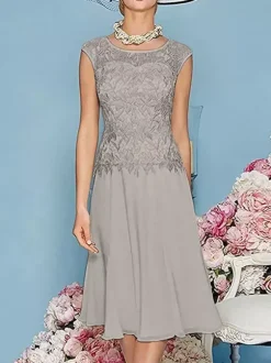 Mother Dress Jewel Neck Three Quaters Sleeves Tea-Length A-Line Guest Dresses For Wedding