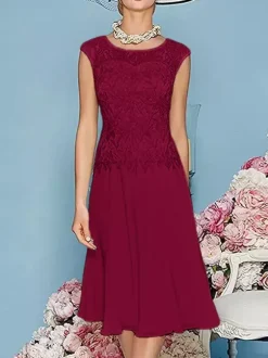 Mother Dress Jewel Neck Three Quaters Sleeves Tea-Length A-Line Guest Dresses For Wedding