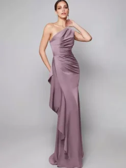 Mother Dress One-Shoulder Pleated Sweep Asymmetrical Mermaid Guest Dresses For Wedding