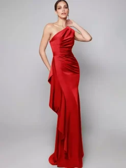 Mother Dress One-Shoulder Pleated Sweep Asymmetrical Mermaid Guest Dresses For Wedding