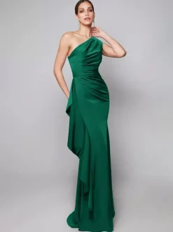 Mother Dress One-Shoulder Pleated Sweep Asymmetrical Mermaid Guest Dresses For Wedding