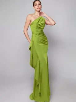 Mother Dress One-Shoulder Pleated Sweep Asymmetrical Mermaid Guest Dresses For Wedding