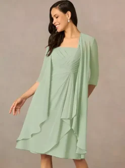 Mother Dress Square Neck Half Sleeves Two-piece Pleated Guest Dresses For Wedding
