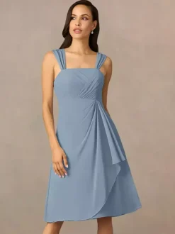 Mother Dress Square Neck Half Sleeves Two-piece Pleated Guest Dresses For Wedding