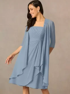 Mother Dress Square Neck Half Sleeves Two-piece Pleated Guest Dresses For Wedding