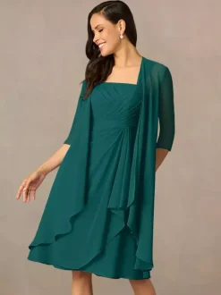 Mother Dress Square Neck Half Sleeves Two-piece Pleated Guest Dresses For Wedding