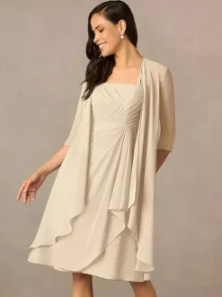 Mother Dress Square Neck Half Sleeves Two-piece Pleated Guest Dresses For Wedding