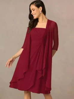 Mother Dress Square Neck Half Sleeves Two-piece Pleated Guest Dresses For Wedding