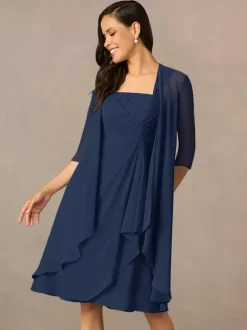 Mother Dress Square Neck Half Sleeves Two-piece Pleated Guest Dresses For Wedding