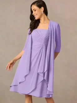 Mother Dress Square Neck Half Sleeves Two-piece Pleated Guest Dresses For Wedding