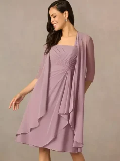 Mother Dress Square Neck Half Sleeves Two-piece Pleated Guest Dresses For Wedding
