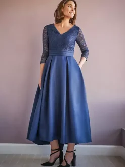 Mother Dress V-Neck Half Sleeves A-Line Beaded Wedding Guest Dresses