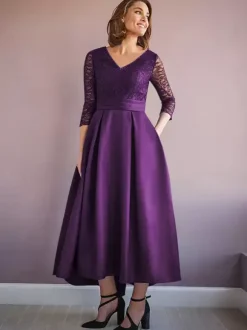 Mother Dress V-Neck Half Sleeves A-Line Beaded Wedding Guest Dresses