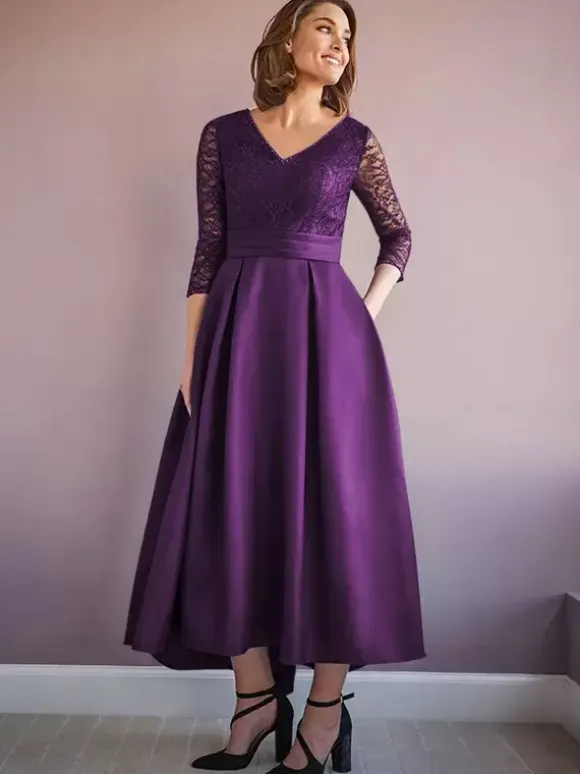 Mother Dress V-Neck Half Sleeves A-Line Beaded Wedding Guest Dresses