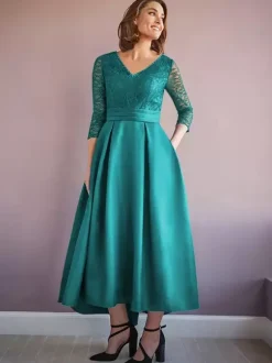 Mother Dress V-Neck Half Sleeves A-Line Beaded Wedding Guest Dresses