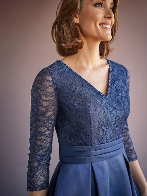 Mother Dress V-Neck Half Sleeves A-Line Beaded Wedding Guest Dresses