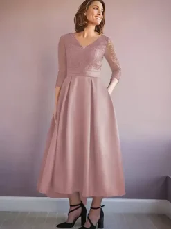 Mother Dress V-Neck Half Sleeves A-Line Beaded Wedding Guest Dresses
