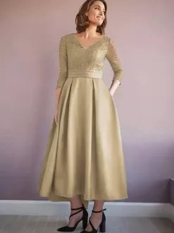 Mother Dress V-Neck Half Sleeves A-Line Beaded Wedding Guest Dresses
