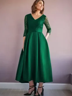 Mother Dress V-Neck Half Sleeves A-Line Beaded Wedding Guest Dresses