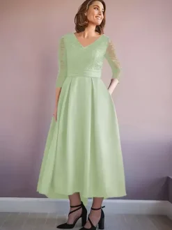 Mother Dress V-Neck Half Sleeves A-Line Beaded Wedding Guest Dresses
