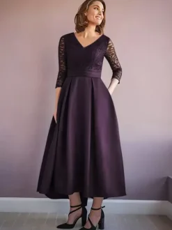 Mother Dress V-Neck Half Sleeves A-Line Beaded Wedding Guest Dresses