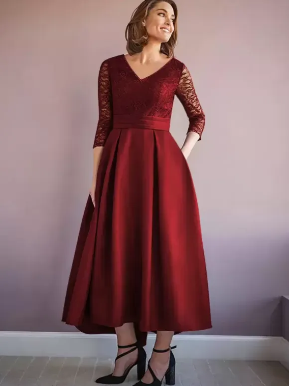 Mother Dress V-Neck Half Sleeves A-Line Beaded Wedding Guest Dresses
