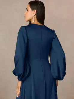 Mother Dress V-Neck 3/4 Length Sleeves A-Line Pleated Floor-Length Wedding Guest Dresses