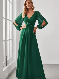 Mother Dress V-Neck Long Sleeves A-Line Applique Wedding Guest Dresses