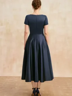 Mother Dress V-Neck Short Sleeves A-Line Pleated Guest Dresses For Wedding