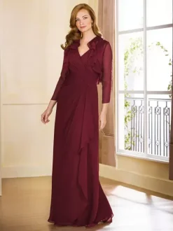 Mother Dress V-Neck Sleeveless A-Line Pleated Floor-Length Guest Dresses For Wedding