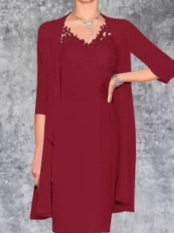 Mother Dress V-Neck Sleeveless Sheath Lace Knee-Length Guest Dresses For Wedding Free Customization