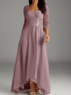 Mother Of Bride Dress Elegant Heart Neckline Lace Long Party Dress For Wedding