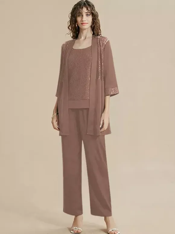 Mother Of The Bride Dress Jewel Neck 3/4 Length Sleeves Lace Ankle-Length Guest Dresses For Wedding