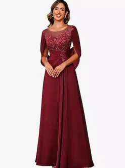 Mother Of The Bride Illusion Neckline Half Sleeves A-Line Lace Floor-Length Guest Dresses For Wedding