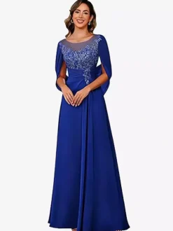 Mother Of The Bride Illusion Neckline Half Sleeves A-Line Lace Floor-Length Guest Dresses For Wedding