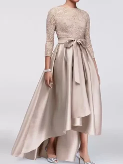 Mothers Bride Party Dress Jewel Neck Lace Sleeves A-Line Satin Sash Wedding Guest Dresses Free Customization