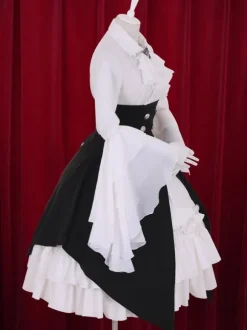 Multicolor Lolita Dress Buttons Tiered Cotton Dress