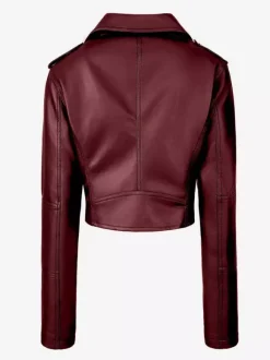 Multi Color Cropped Moto Jacket Lapel Diagonal Zip Waist Belt Faux Leather Outerwear