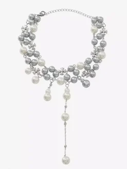 Multi Size Pearl Cluster Choker Y Drop Tassel Adjustable Extension Chain