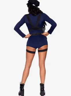 Naughty Cop Costume Zip Up Suspender Belted Masquerade Costumes