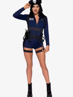 Naughty Cop Costume Zip Up Suspender Belted Masquerade Costumes