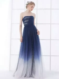 Navy Blue Wedding Dress Strapless Sleeveless Lace Up Floor Length Lace Tulle A Line Bridal Gowns Free Customization