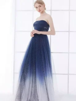 Navy Blue Wedding Dress Strapless Sleeveless Lace Up Floor Length Lace Tulle A Line Bridal Gowns Free Customization