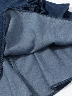 Navy Blue Sleeveless Denim Mini Dress With Ruffle Hem For Women
