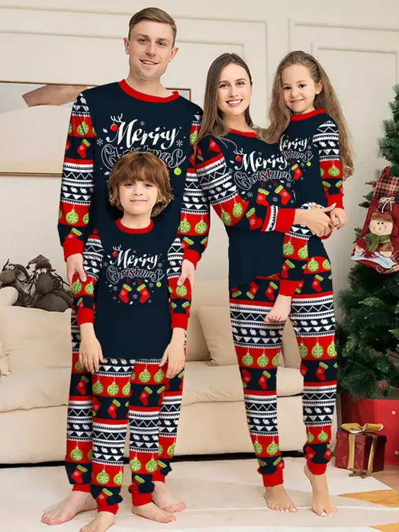 Navy Red Green Fair Isle Family Christmas Pajamas Holiday Pattern 2026