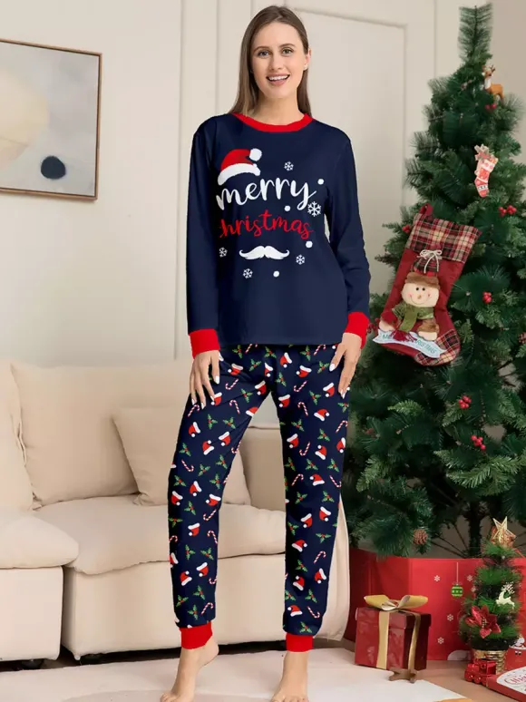 Navy Red Merry Christmas Family Pajamas Candy Cane Print 2026
