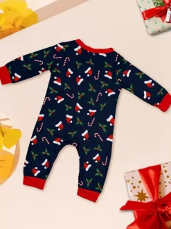 Navy Red Merry Christmas Family Pajamas Candy Cane Print 2026