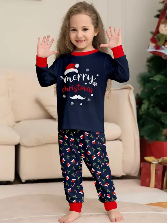 Navy Red Merry Christmas Family Pajamas Candy Cane Print 2026